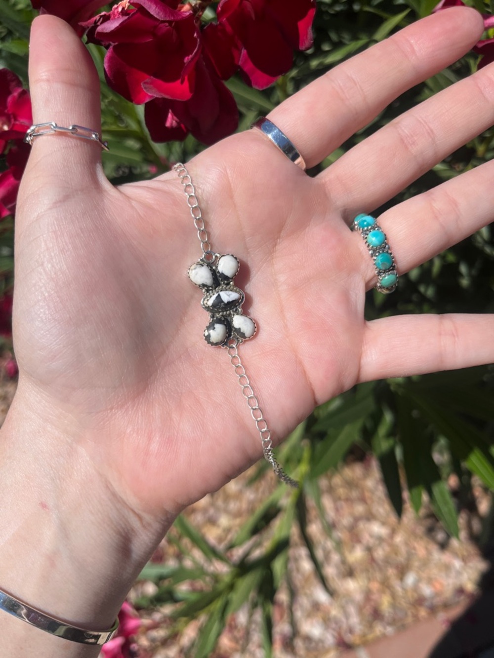 White Buffalo Cluster Sterling Silver Bracelet - 8” or smaller